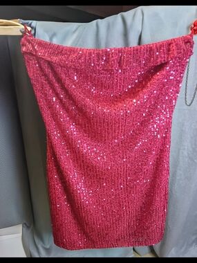 Strapless Sequin Party Dress - Hot Pink